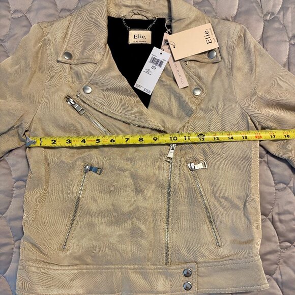 NWT Elie. Elie Tahari Twill Lightweight Moto Utility Tan Jacket Women XS - Picture 6 of 8